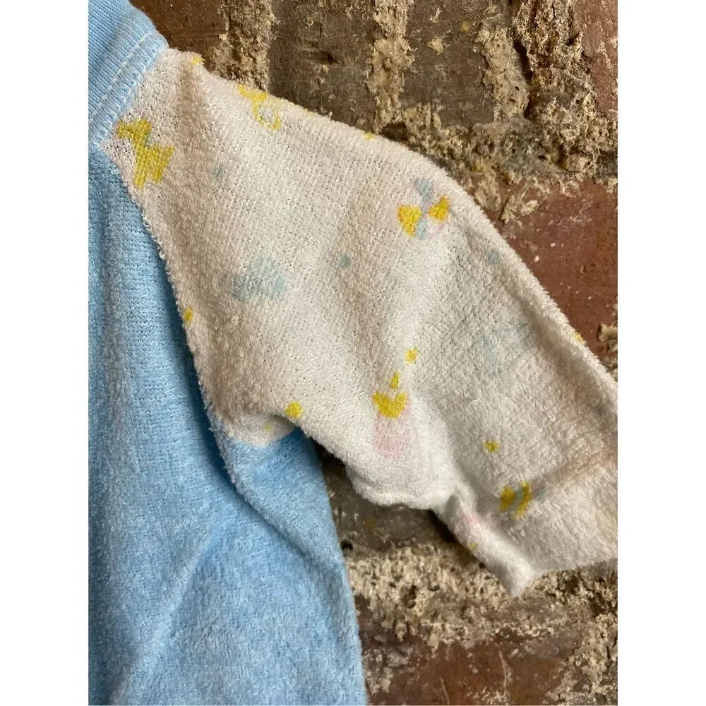 Vintage 80s Triplets Soft Terry Cloth Blue/White Baby Sleeper Pajama Infant Baby